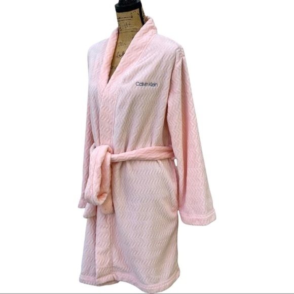 Calvin Klein Women’s Knee High Robe Soft Pink Belted Tie Waist, XS/S NWOT - Picture 4 of 9